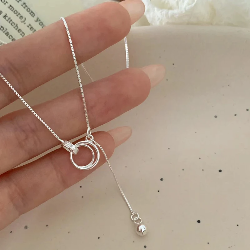 New 925 Sterling Silver Round Zirconia Necklace Charm Quality Geometric Shape Pendant Choker Women Wedding  Jewelry Wholesale