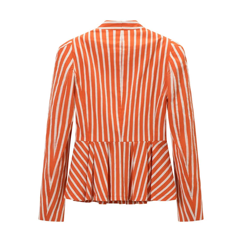 NINE ZAR Women's Slim Fit V-neck Button Detailing  Jacket Long Sleeve Striped Waist-cinching Fashion Outerwear