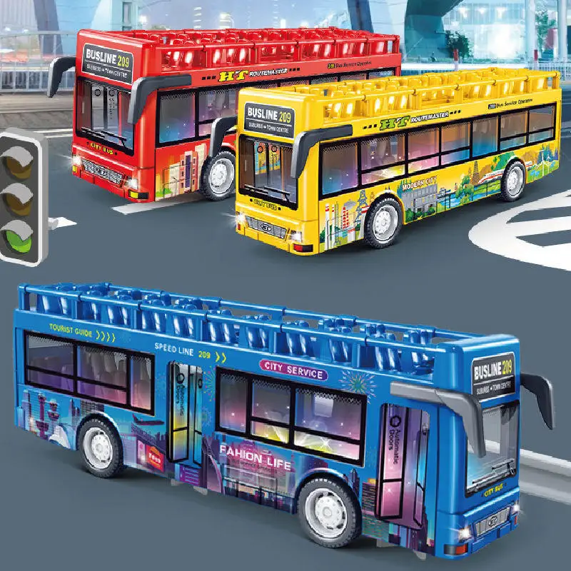 

Двухэтажный экскурсионный автобус-модель, литой под давлением, с инерционным механизмом, игрушечный, с открывающимися дверями, светом и звуком, для мальчиков