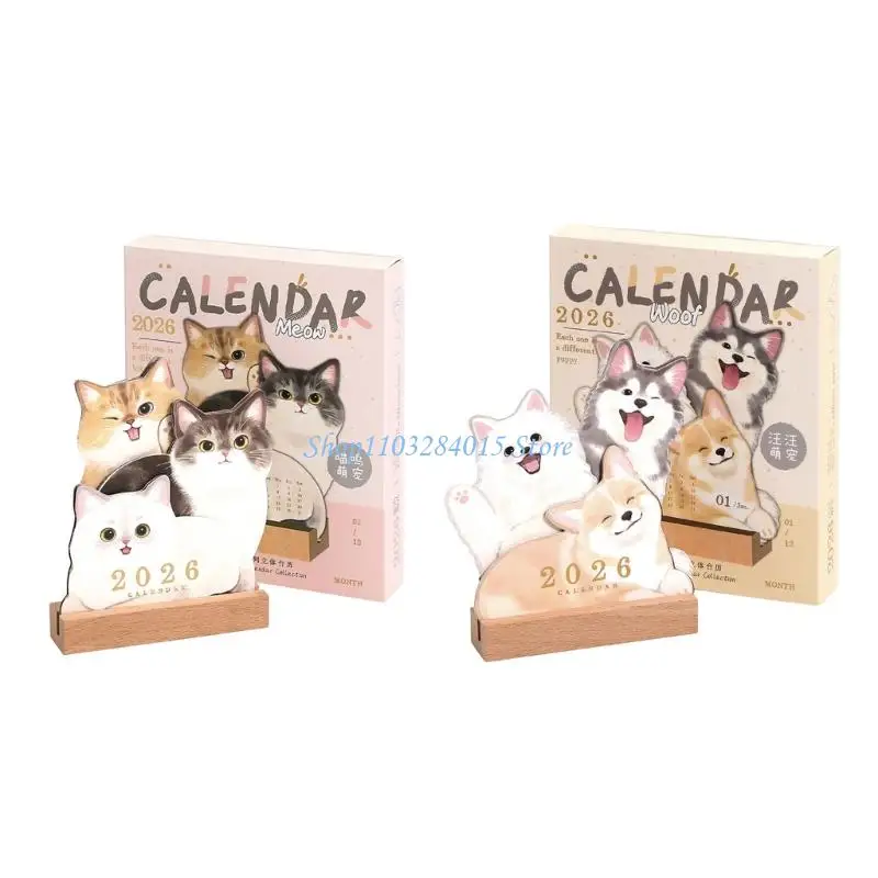 

R6FF Настольный календарь с животным принтом, ежедневник-органайзер, раздел для заметок, тайм-менеджмент