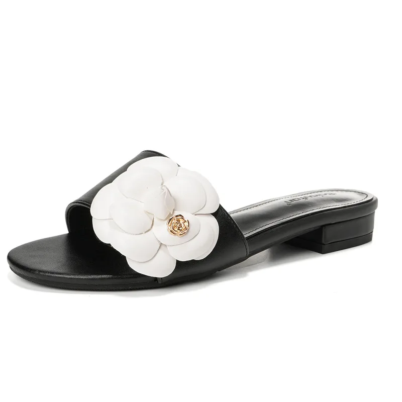 

Flower Designer Women's Slippers Summer 2026 Casual Slides Female Fashion Vacation Low Heel Comfortable Beach Sandals Women