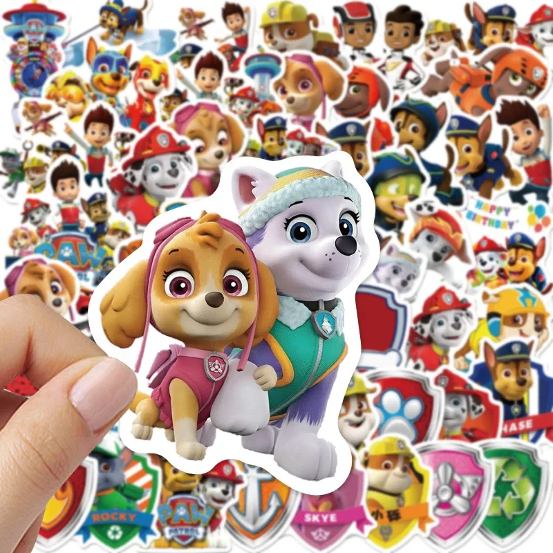 50pcs Paw Patrol Anime Stickers Puppy Dog Chase Marshall Skye Stickers Toys Applicable To Backpack Guitar Decorative Kids Gifts