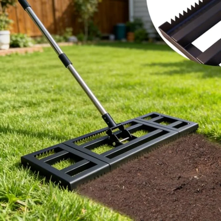 

Lawn Leveling Rake 30"X 10" for Soil Gravel Leveling Rake Heavy Duty with Adjustable Long Handle Garden Level Rake with Tines f