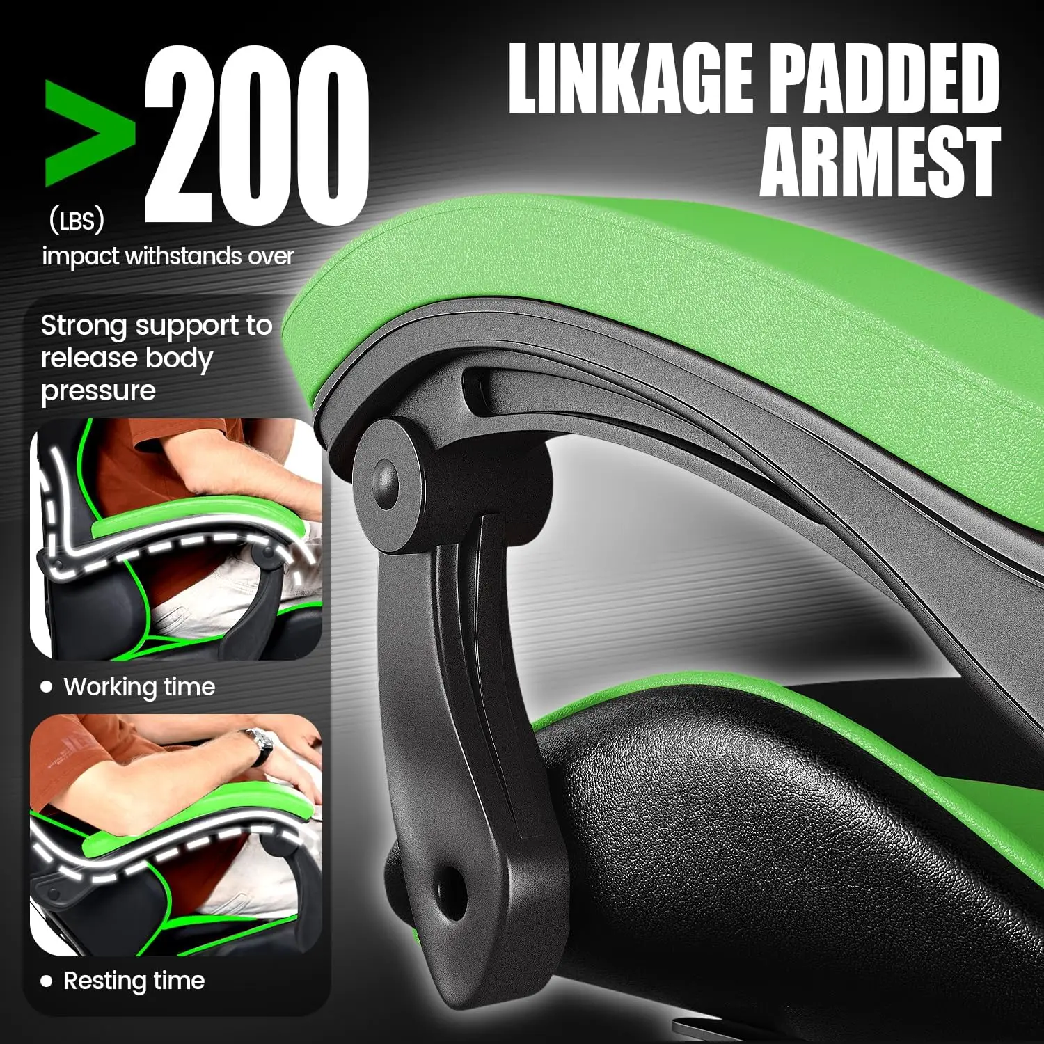 Gaming Chair, Comfortable Gamer Chair with Lumbar, High-Back, Green - view 5