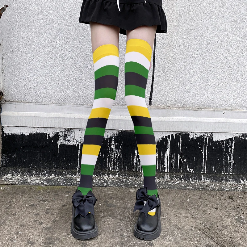 Novelty rainbow multicolor striped stockings fashion sexy thigh high stockings Harajuku Kawaii girl good-looking stockings