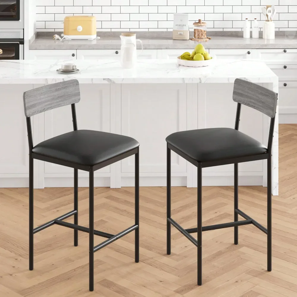 

Bar Stools,Set Of 2 holstered Breakfast Stools,25.5 Inches Kitchen Bar Stools With Back And Footrest,holstered Bar Chairs,C