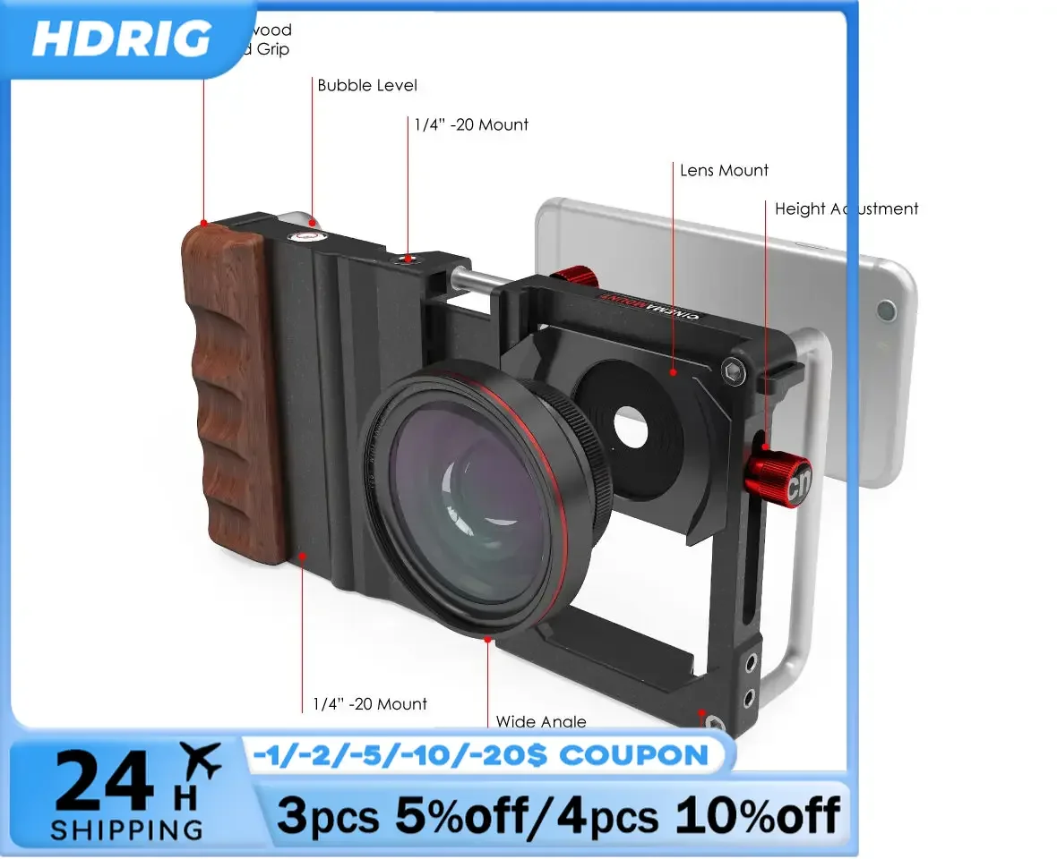 HDRIG Mobile Phone Video Cage Rosewood Handle Ergonomic Grip With Mount Rig CM-1 Black For iPhone For Samsung Nexus smartphone