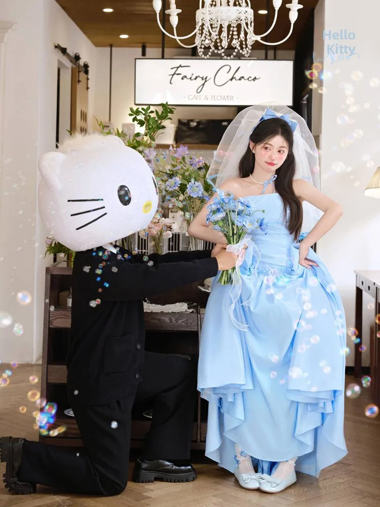 

New Blue Bridal Gown Photography Costume Studio Photo Shoot Style Tube Top Wedding Dress Women's Ethnic Stage Costume