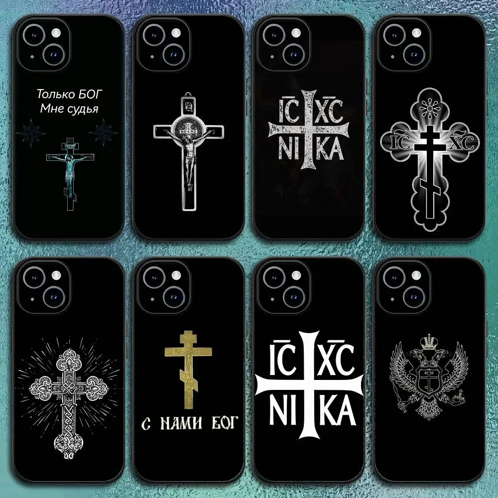 Чехол для телефона Orthdox Cross Icon для IPhone 11, 12, 13, 14, 15, 16 Pro Max Plus, классический черный мягкий чехол