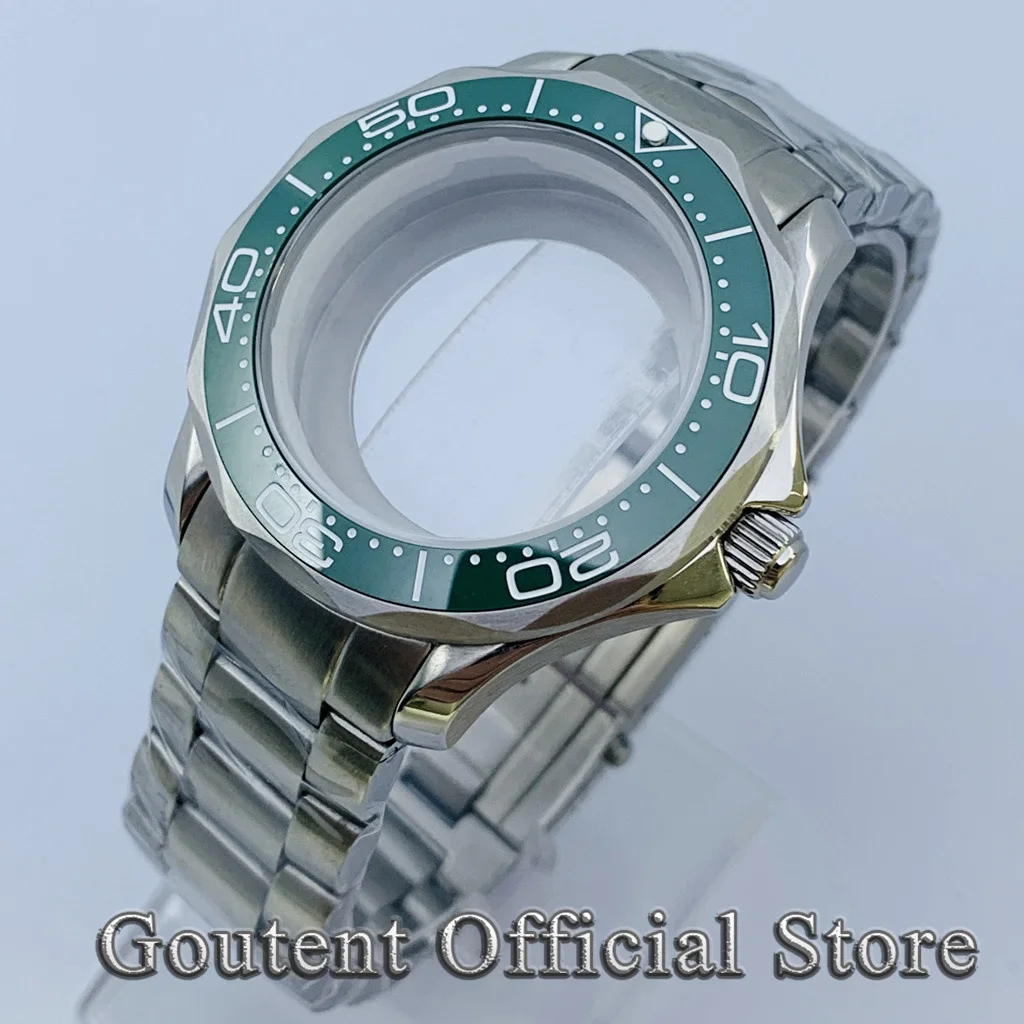 Goutent 41mm Green Ceramic Bezel Stainless Steel Bracelet Sapphire Glass Watch Case Fit NH35 NH36 NH34 Miyota 8215 821A Movement