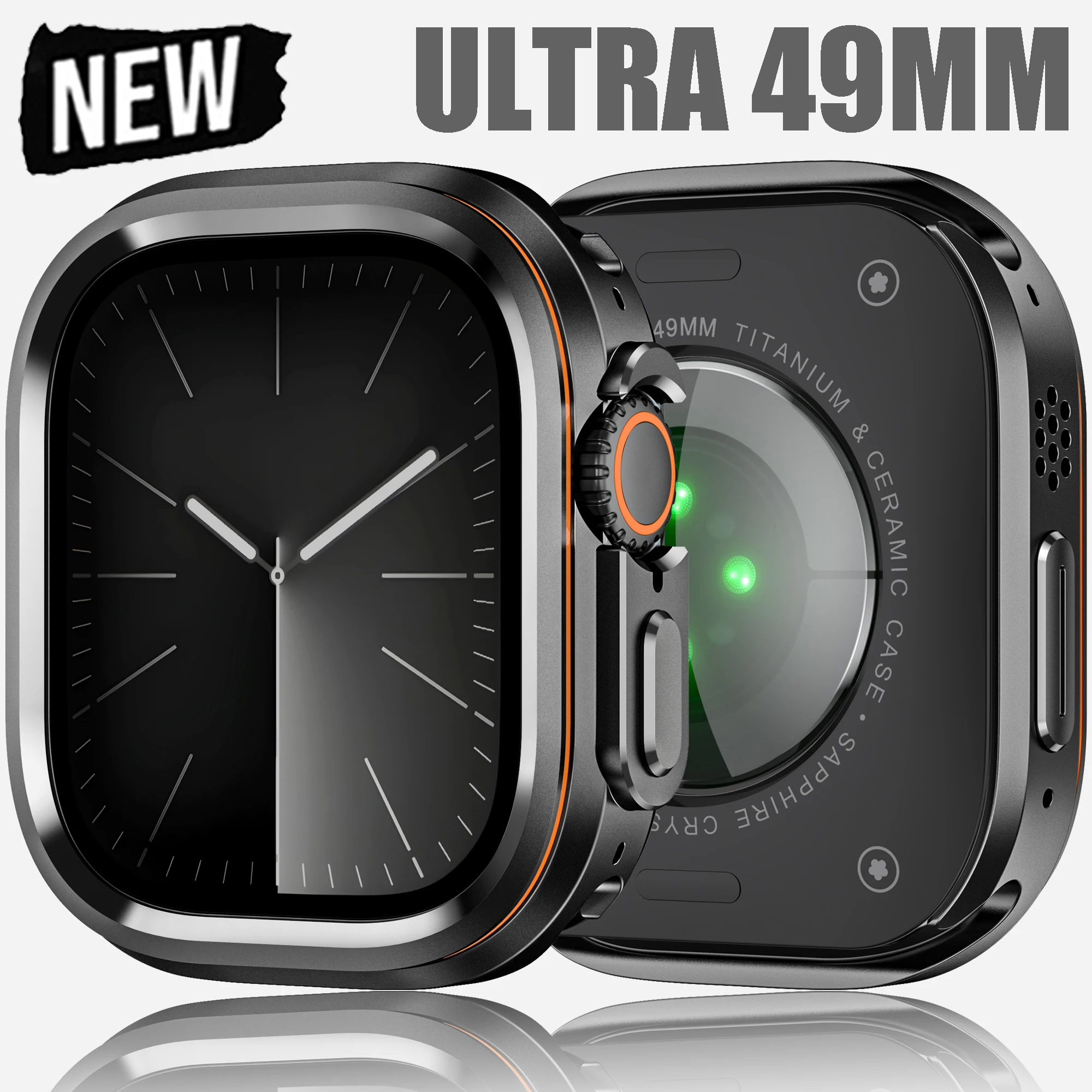 

Halo Style Case for Apple Watch Ultra 2 3 49mm Metal Alloy Cover Hard Bumper for IWatch Ultra Full Protector Natural Black Color