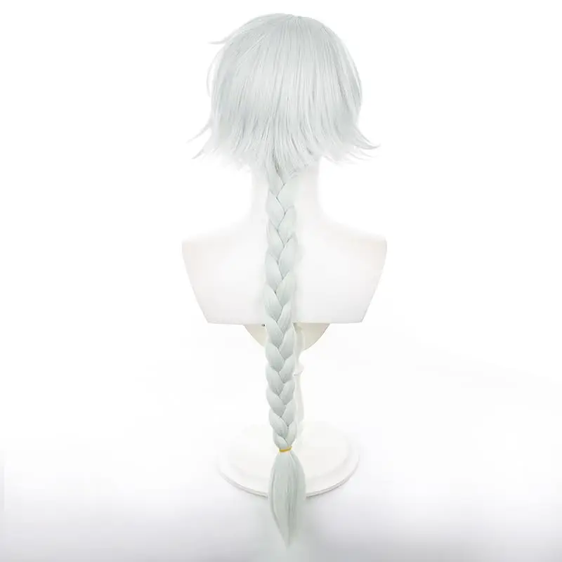 Anime Bungo Stray Dogs Nikolai Gogol Cosplay Wig for Men Long Grey White Braided Wig Halloween Party Costume Accessory