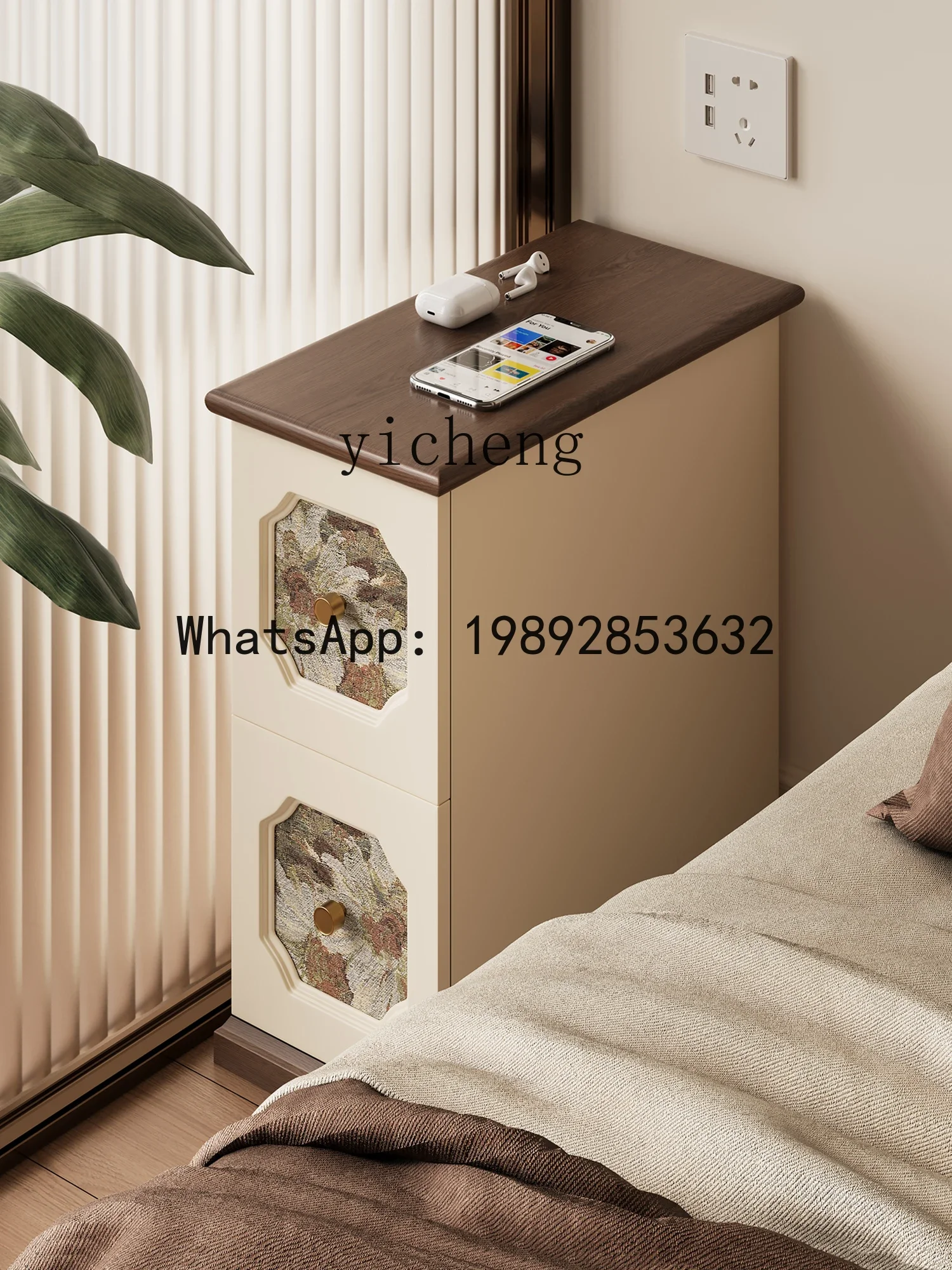 b2style solid wood printing bedside table niche bedroom bedside table narrow small locker