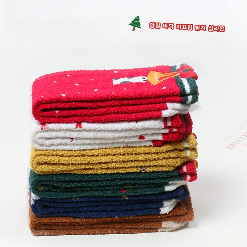 2022 Hot Parent-child Kawaii Cartoon Christmas Stockings Winter Thicken Coral Fleece Warm Knee High Long Baby Socks for Girl Boy