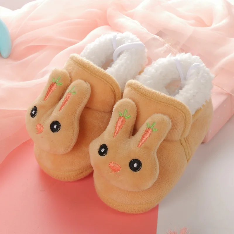 Winter New Plush Thick Baby Cute Rabbit Cartoon Children Comfortable Soft Wear-resistant Soft Sole Non-slip Toddler Shoes