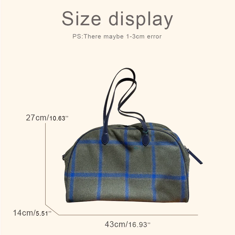 England Style Woolen Bags For Women Luxury Designer Handbag Purse 2026 New In Cowhide Strap Checkered Pattern Underarm Shoulder