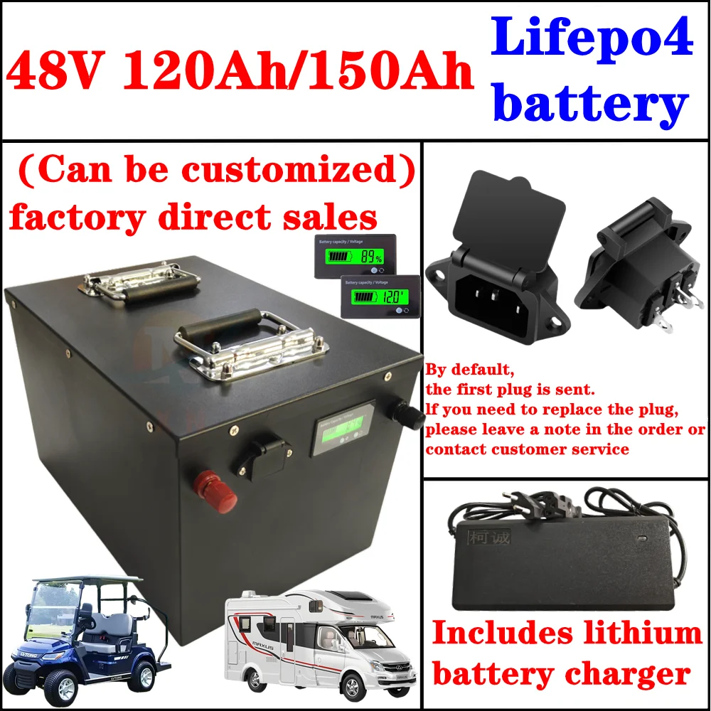 waterproof 48V 120Ah Lifepo4 48v 150AH lifepo4 battery BMS for 4800w 3500w Scooter bike golf cart Solar energy + 10A charger