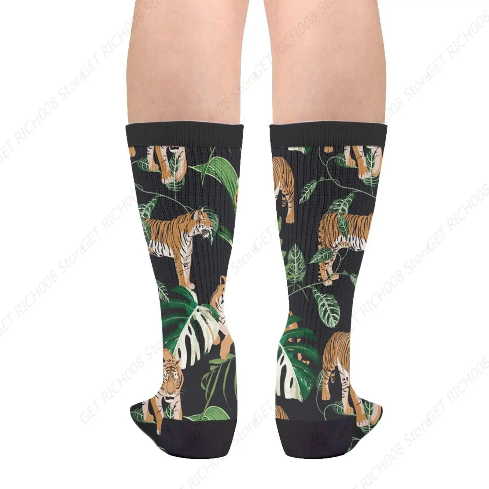 Animal Tiger Jungle Vintage Novelty Fun Crew Socks Fashion Comfortable Men And Women Crazy Dress Socks