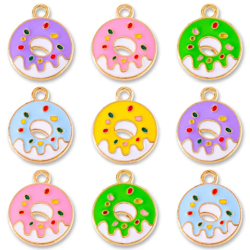 20 pcs/lot Fashion Alloy Enamel Donut Pendant Accessories Charms for Women, Earrings/Necklace Handmade DIY Jewelry