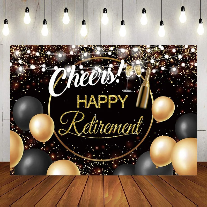 Happy Retirement Party Background Photography Backdrop Royal Blue Gold Glitter Retire Banner Decoration Poster Party Photo