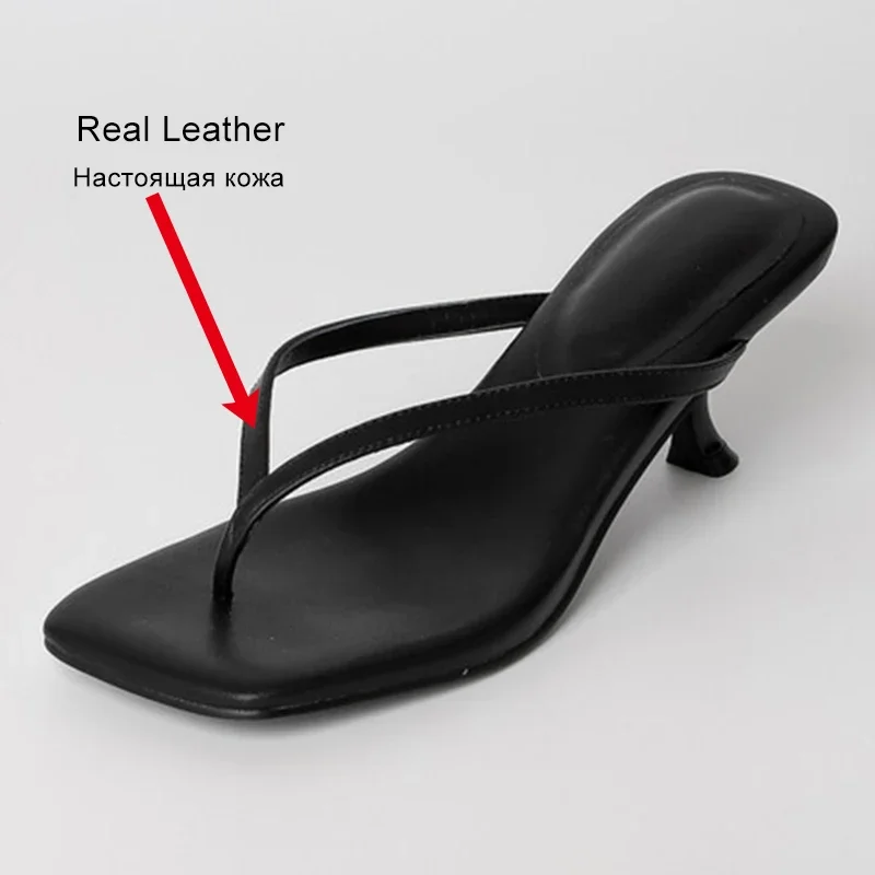 JOZHAMTA Size 33-40 Women Mules Sandals Real Leather Flip Flops Kitten High Heels Summer Shoes Sexy Party Dress Slides Slippers