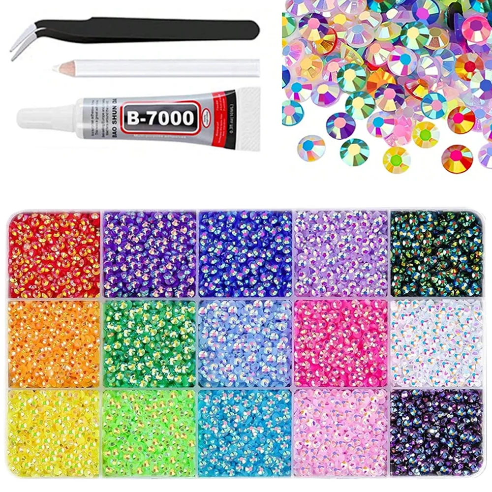 3mm 15 color Bedazzling Kit AB resin jelly flat bottom rhinestone set suitable for DIY phone cases, hats, cups, holiday gifts