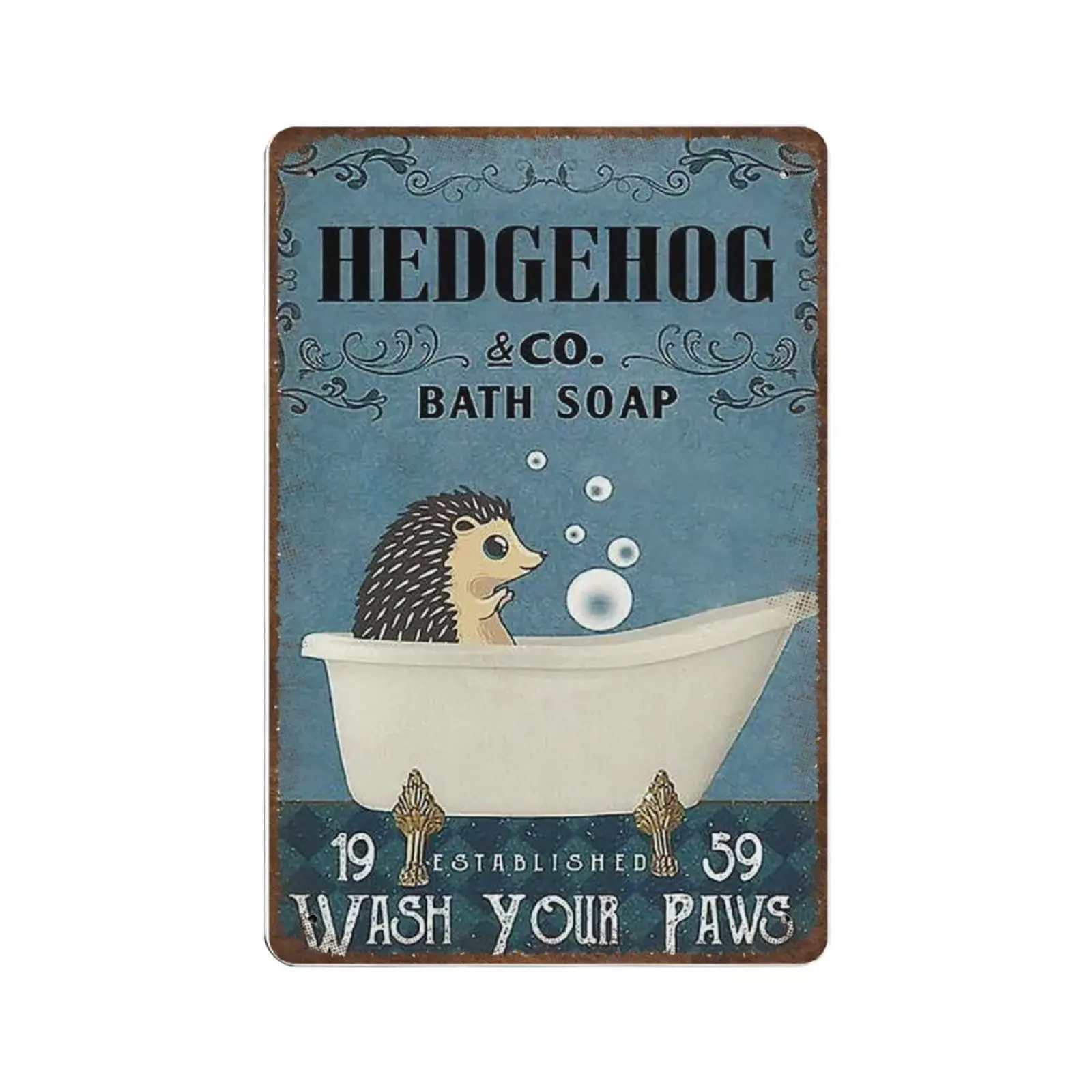 Retro Hedgehog Metal Tin Sign- Bathroom Wash Your Paws, Hedgehog Co Bath Soap Wall Decor Tin Sign -Novelty Posters，Home Decor Wa