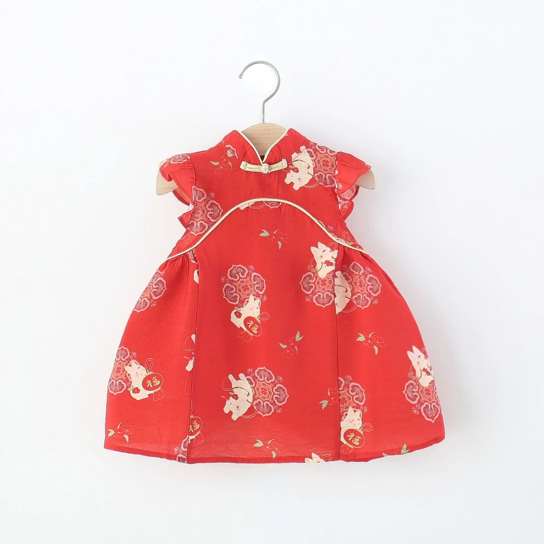 

Летнее красное платье-ципао для девочек, платье без рукавов в китайском стиле с вышивкой, праздничный наряд для девочек