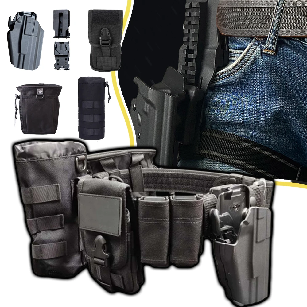 G17/18/19/22/34 Tactical Belt Sets Airsoft P320 P1 M92F Quick-draw Holster 5In1 Utility Kit Belt for Outdoor Paintball CS Games