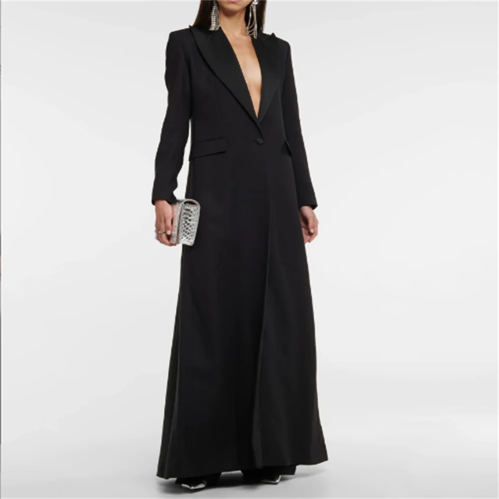 

satin inlaid collar long slim elegant lady's suit style coat