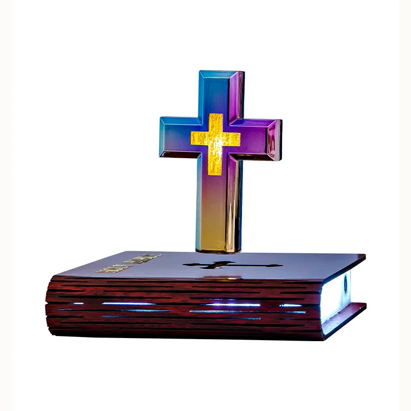 

Hot-selling artwork light luxury magnetic levitation cross table lamp base color light change starry sky book base ornament