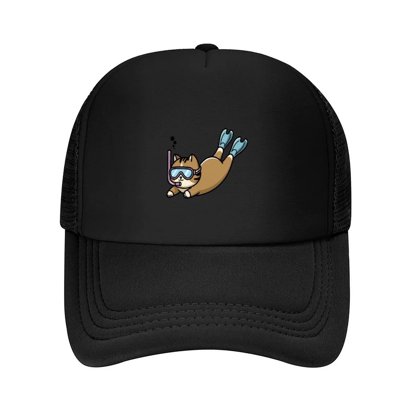 

Chubby cat in the deep blue sea Baseball Cap Trucker Hat Sun Hat For Children Kids Hat Rave Luxury Woman Men's