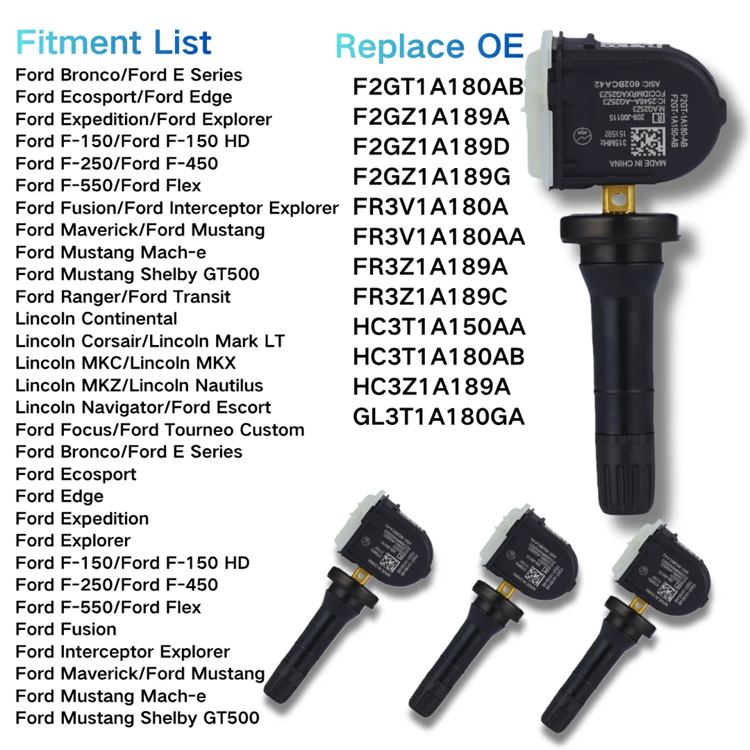 

Датчик TPMS 315 МГц (аналог OE) F2GT1A180AB HC3T1A180AB HC3Z1A189A GL3T1A180GA для Ford Bronco Expedition, срок службы 5 лет