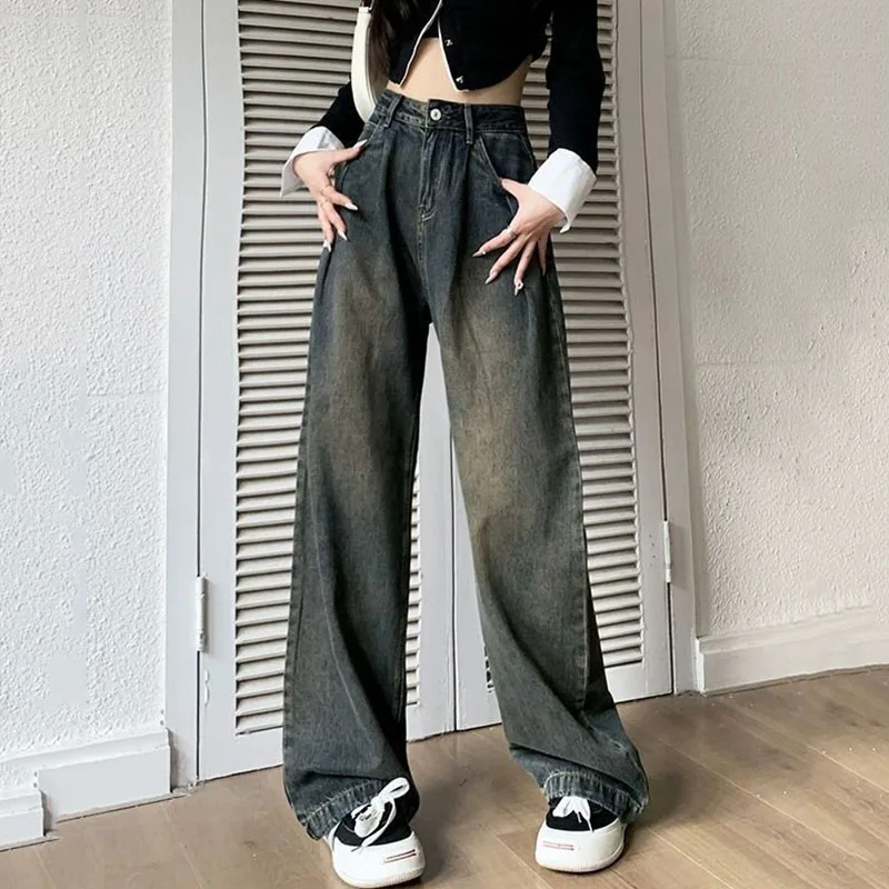 

Lucyever Jeans for Women Vintage High Waist Streetwear Baggy Y2K Denim Pants New Casual All-Match Straight Trousers Female