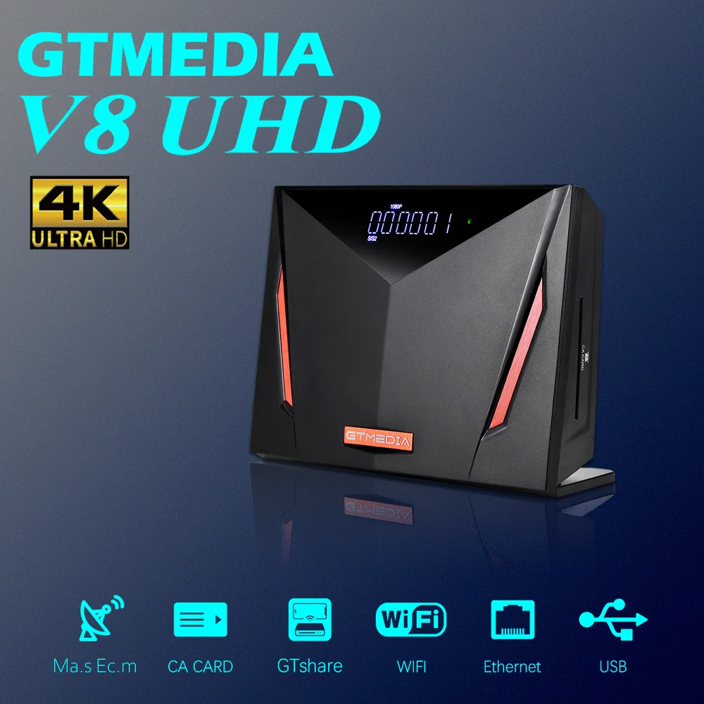 

GTMEDIA V8 UHD 4K Satellite TV Receiver DVB-S S2 S2X T2 C Support Mars Ecam Firmware Update Built-in 2.4G Wifi Media Player BOX