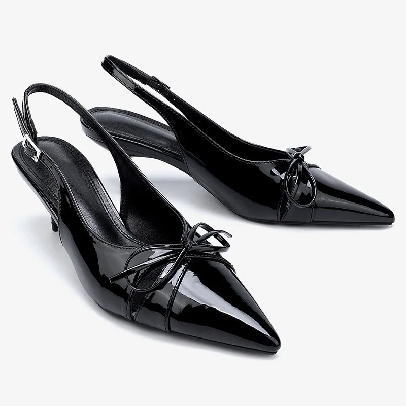 الصيف الأسود هريرة الكعوب النساء Slingback مضخات الكعوب امرأة مثير القوس خنجر حذاء أشار تو الصنادل مكتب سيدة مضخات 2025