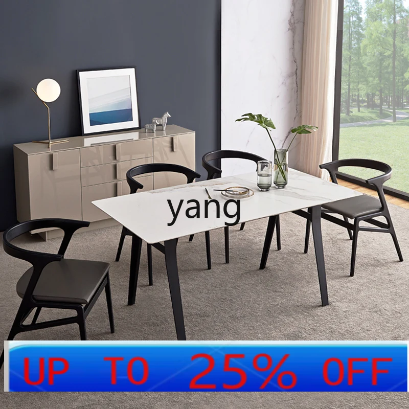 Lmm rock slab dining table rectangular household small apartment simple marble table and chairs