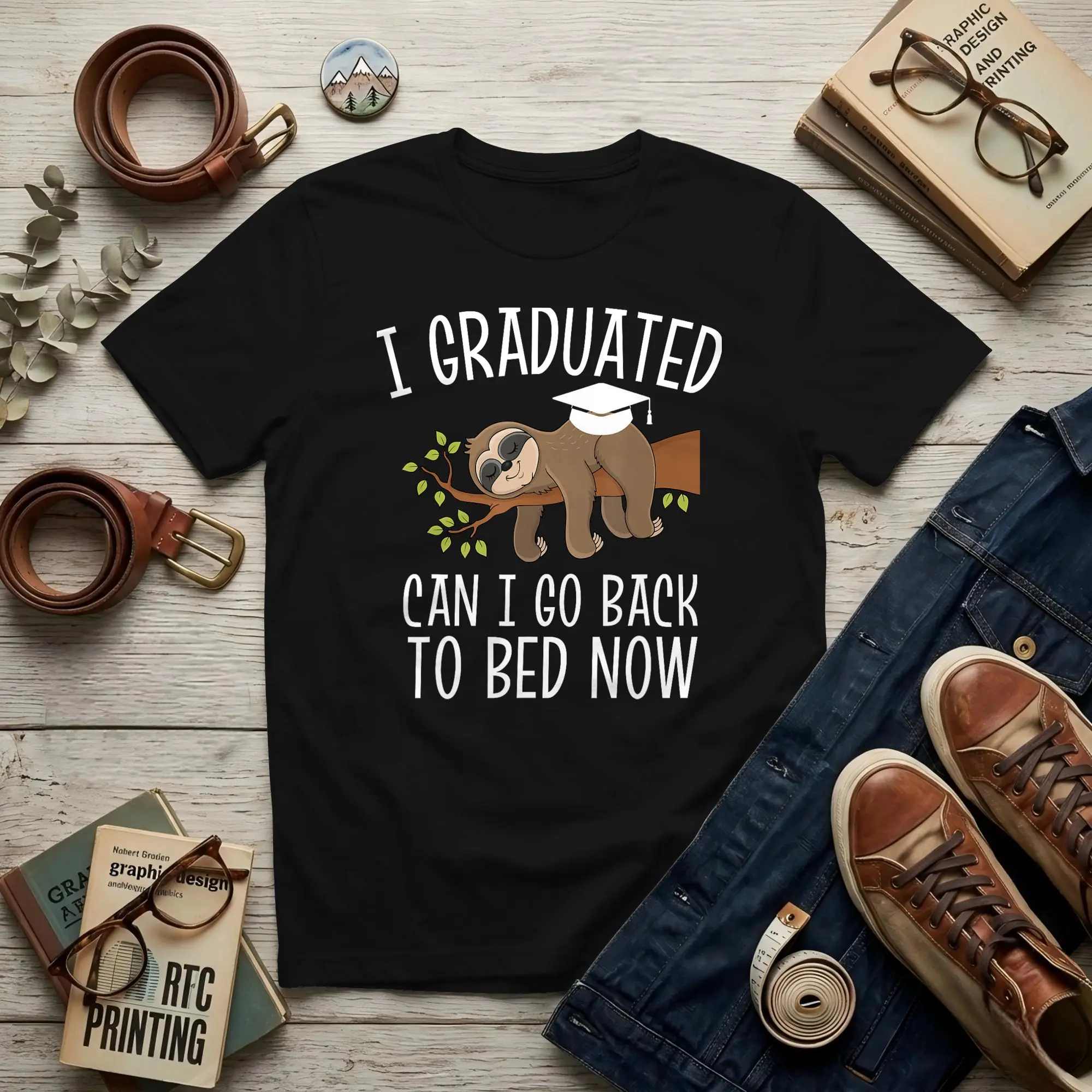 Cool Graduation Shirts I Graduated Can I Go Back to Bed Now Men's T Shirt  Funny Tees  Crew Neck Cotton Unique Clothing T-Shirt
