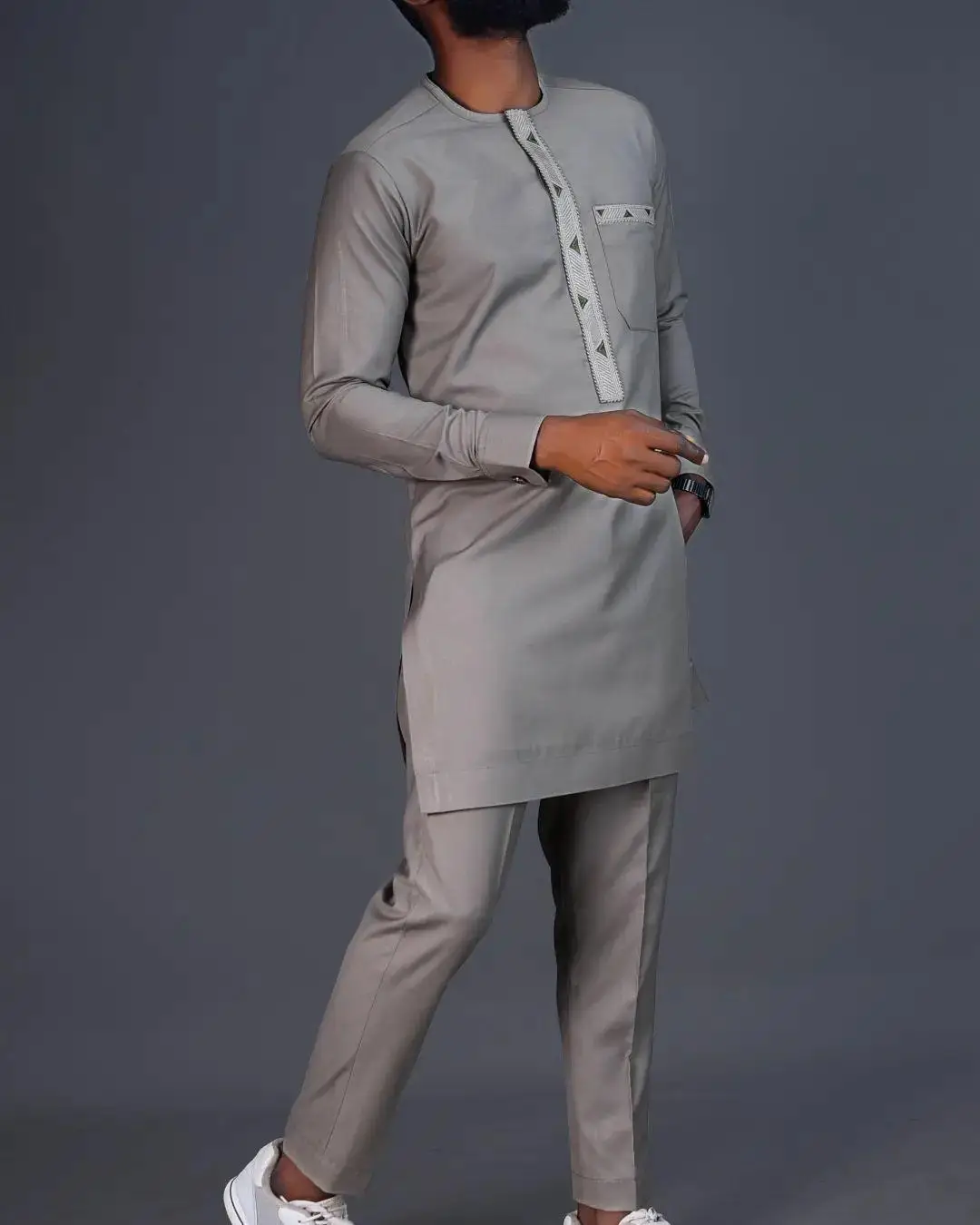 

Kaftan Men's Suit African Traditional Clothes With Pocket Top Shirt Trousers Ethnic Casual Style 2-piece Sets Gentleman Cothing