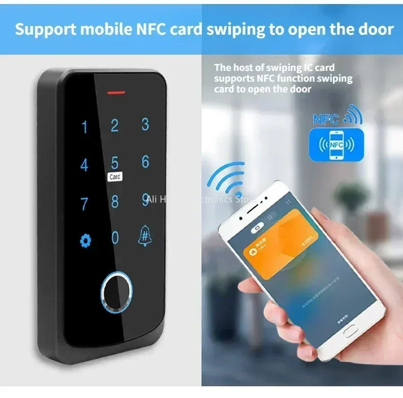 Tuya آلة التحكم في الوصول إلى الباب الذكي IP65 مقاوم للماء القياسات الحيوية بصمة بطاقة RFID NFC APP كلمة المرور فتح قفل إلكتروني