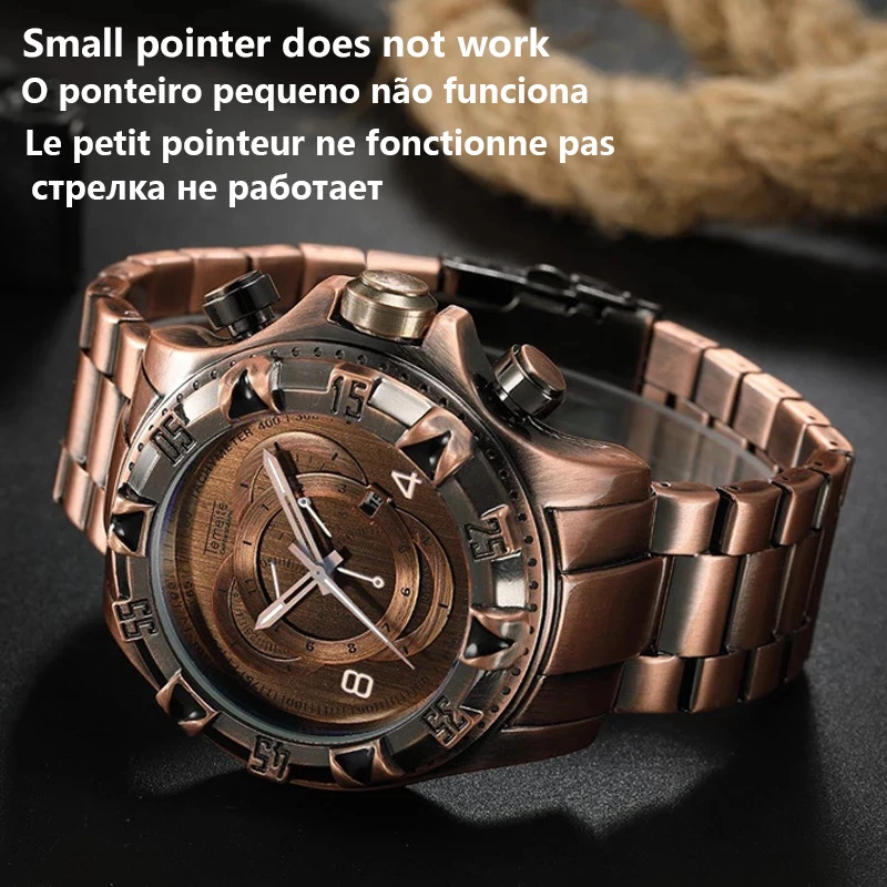 Temeite Retro Watch for men  Luxury Brand Bronze Stainless Steel Quartz Sport Big Dial Male Wrist Watches Relogio Masculino