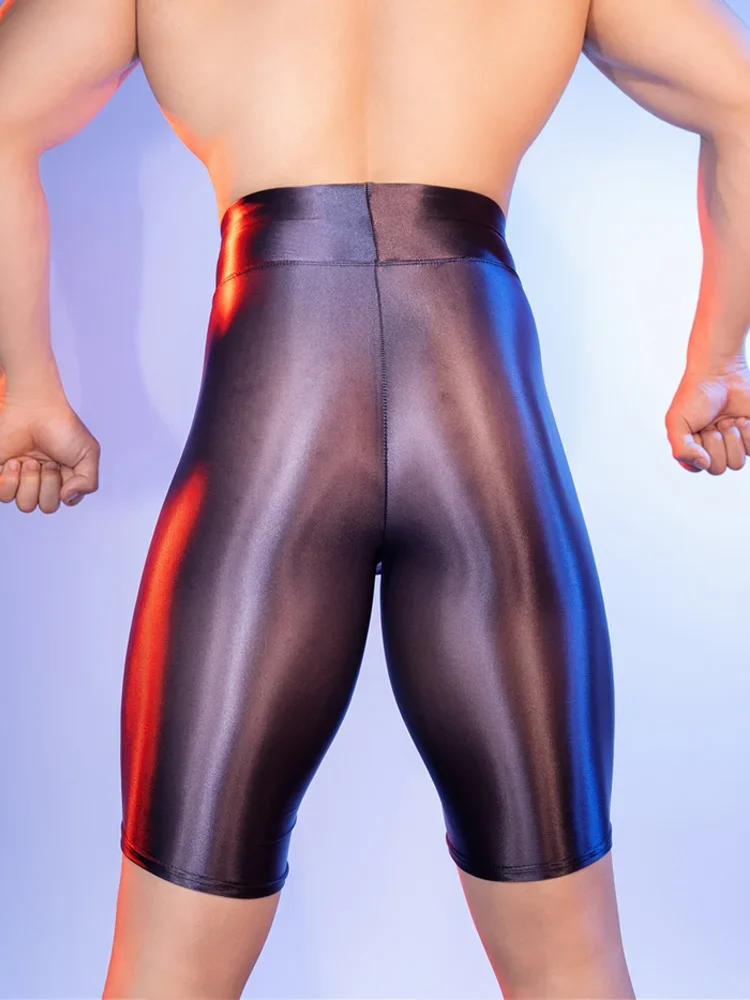 Bragas cortas sexis de cintura alta para hombre, Boxer con bolsa para bulto convexo en U, ropa interior transparente transpirable suave con manchas brillantes al óleo