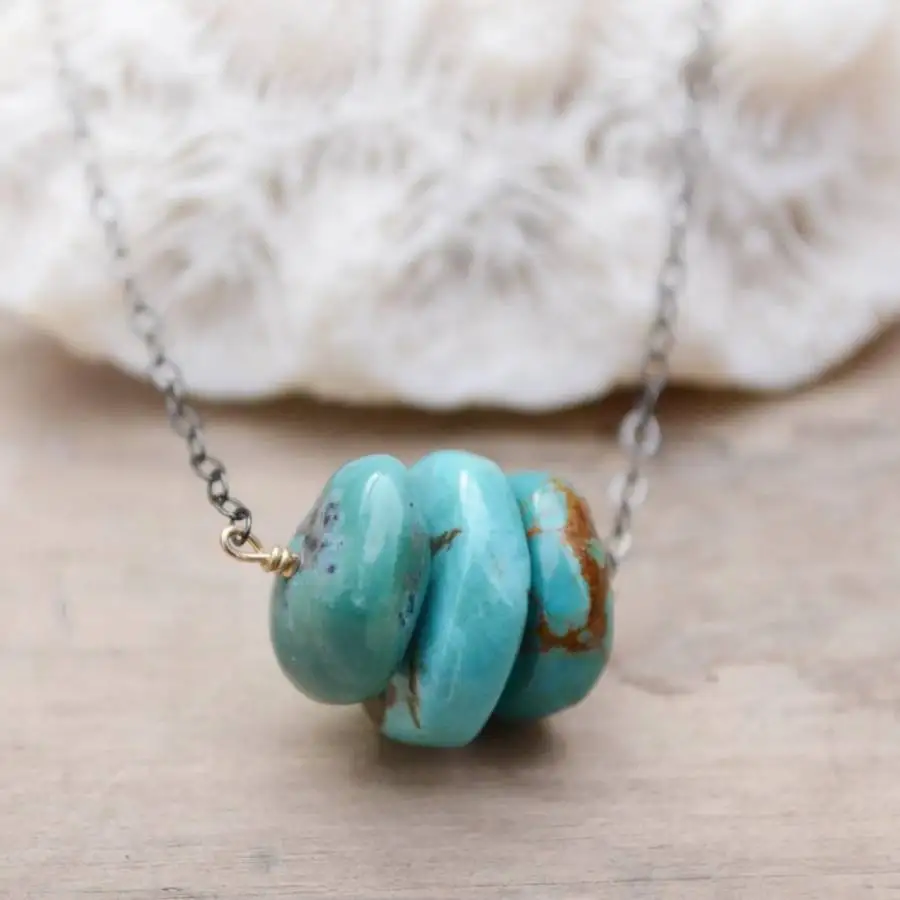 

Handmade natural Turquoise raw ore pendant,men's cuff button necklace,Ramadan prayer bead,women's meditation,holiday gift