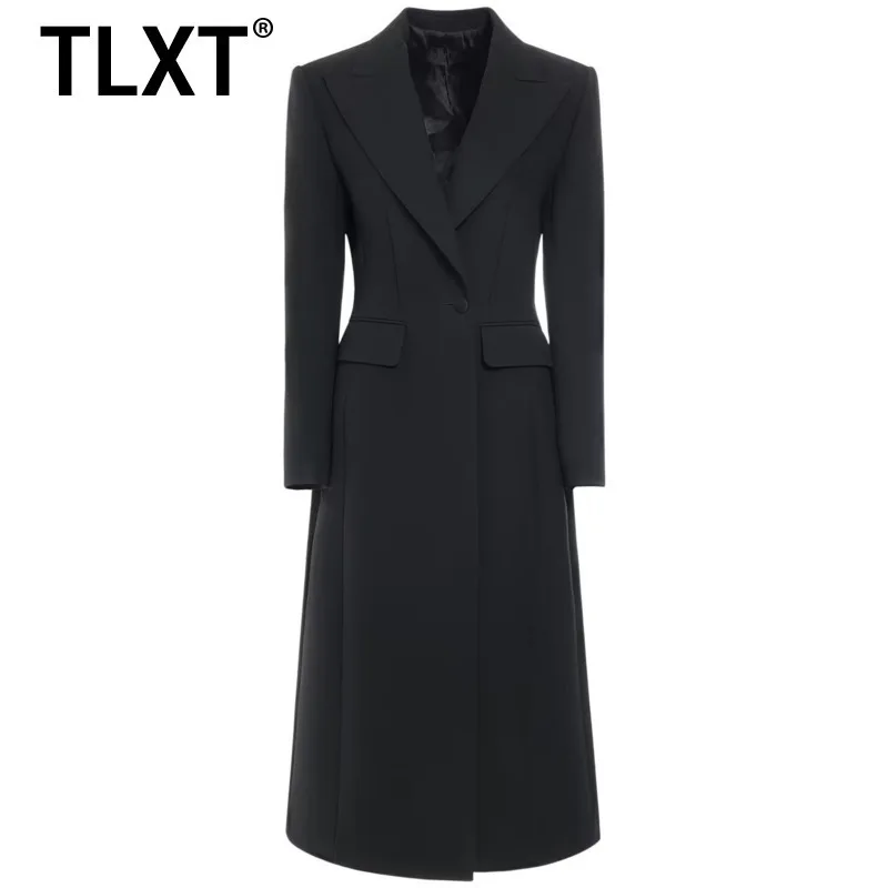 

TLXT Women's 2025 Spring And Autumn New Style Temperament Slim Fit Ladies Skirt Style One Button Mid Length Suit Coat XK1045