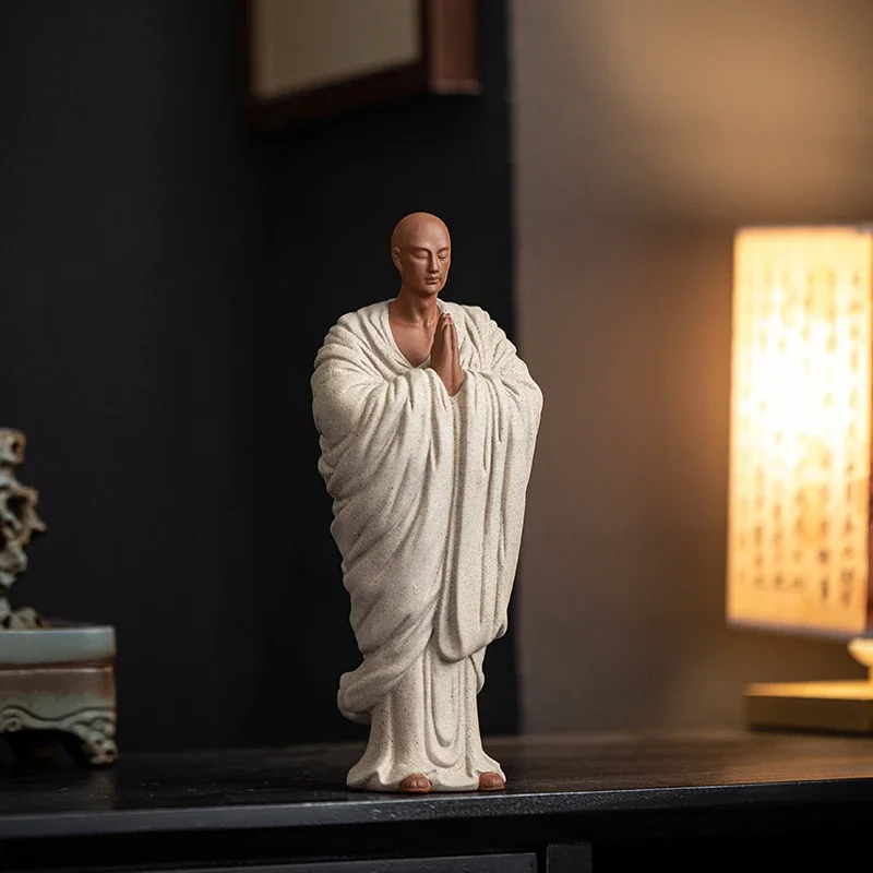 Zen estilo chinês areia roxa cerâmica figura monge, criativo sala de decoração, mobiliário