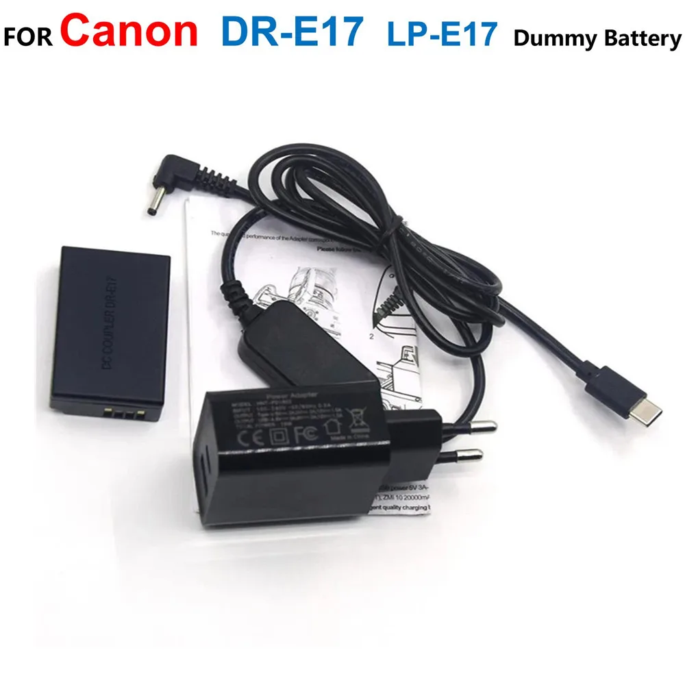 

USB C Power Bank Cable+DR-E17 DC Coupler LP-E17 Fake Battery+PD Charger Adapter For Canon EOS M3 M5 M6 M6 Mark II Camera