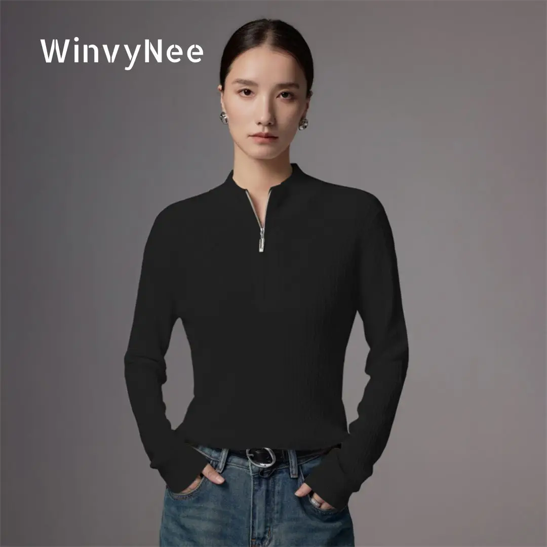 

Женский пуловер WinvyNee из 100% камвольной шерсти немецкого производства, с узором косичка, на молнии до середины груди, с воротником-стойкой, высококачественный, пригодный для стирки, A1267082