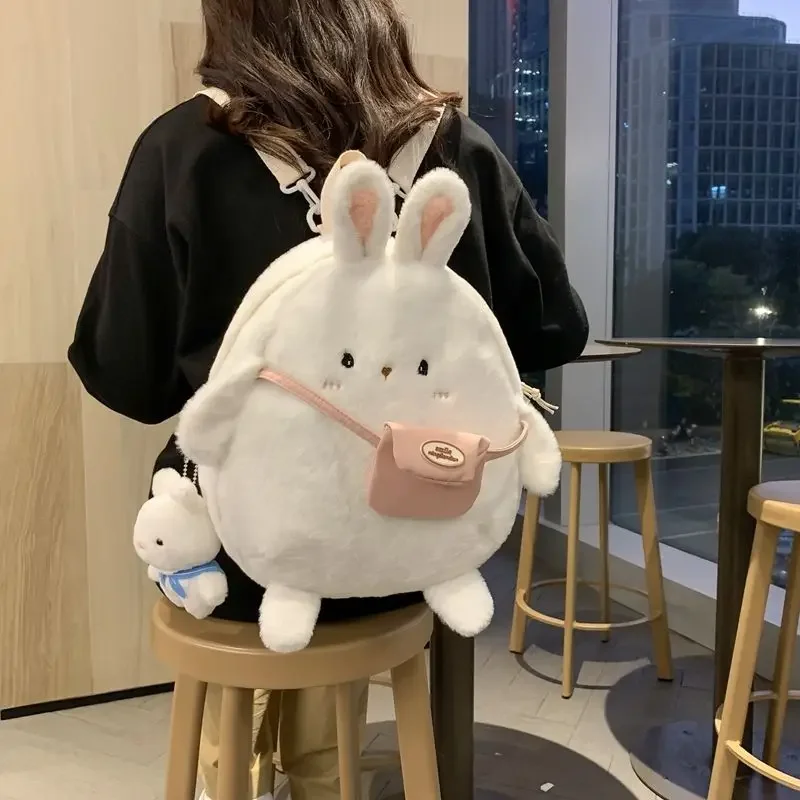 BOMO Kawaii Rabbit Backpacks for Ladies Pink Cute Korean Style Fashion Plush Female Backpack Casual Versatile Large Capacity Bag