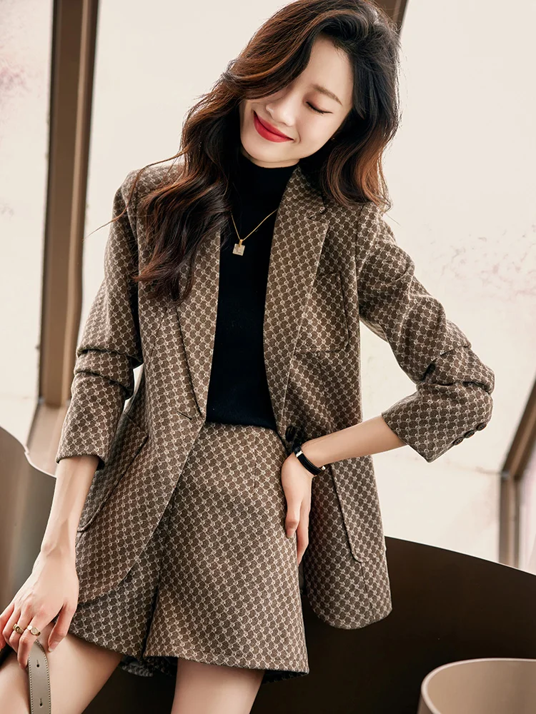 

Faionable Tweed Suit Set for Women Casual Ele Lady Sle Spring 2026 Two-Piece Set with ort Pants Long Sve Button-Up