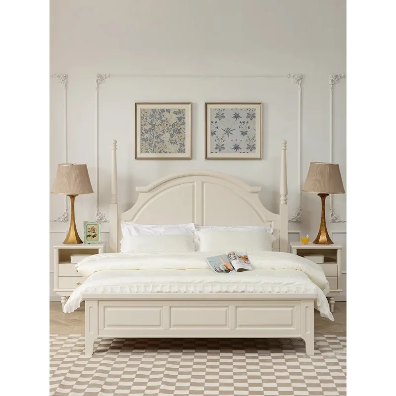 

French cream wind double bed all solid wood American country style retro master bedroom furniture white 1.8 m big bed